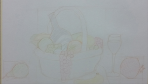 30/8/16: Ik begin aan dit werk, materiaal: kleurpotloden. De compositie staat, maar&hellip;